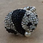 Silver Tone Crystal Novelty Panda Black Clear Ring Photo 0