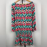 La Blanca ‎ Puff Tie Sleeve Keyhole Neckline Zig-Zag Knit Smock Waist Coverup Photo 6