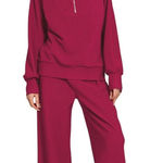Zenana Outfitters Cabernet Burgundy Ribbed High Neck Half Zip Pullover & Pants 2pc Set S Photo 0