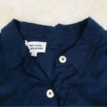 Navy Blue 100% Linen Short Sleeve Button Front Dress Classic Midi Size Large New Blue Photo 3