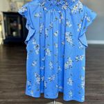 Melloday Ruffle Sleeve Cornflower Blue Flowy Blouse in Women's Large Photo 3