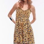 Topshop Floral Smocked Mini Dress – Yellow Boho Sundress with Spaghetti Straps Photo 0
