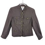 Talbots Stretch Vintage Brown Cotton Military Style Gold Button Up Jacket Sz 10P Photo 0