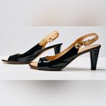 Giuseppe Zanotti Black Patent Leather Tan Slingback Open Toe Heels Sandals Shoes Photo 3