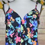 Island Escape Ladies Full Bust Tankini Bright Floral Print Size 14 Summer Beach Black Photo 1