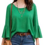 W5  by Anthropologie Textured Swiss Dot 3/4 Bell Sleeve Back Zip Blouse Size XL Photo 0