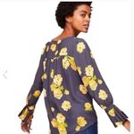 Loft NWT, Pleated Blouse Gray Ochre Peony Cuff Ruffle Pirate Top, Sz XXS Photo 2