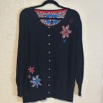 Joe Browns 22/24 Black Embroidered Floral Button Front Long Sleeve Cardigan Size 22W Photo 3