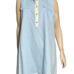 Duffield Lane Women’s Size L Chambray Blue White Linen Cotton Henley Dress Size L Photo 2