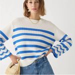 J.Crew NWT Textured Crewneck Pullover Sweater in Navy and Ivory Stripe - M Photo 7