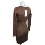 ZARA  NWT Brown Geometric Square Neck Keyhole Long Sleeve Mini Bodycon Dress Sz M Photo 4