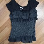 LC Lauren Conrad Lauren Conrad XL NY Ruffle Capped Sleeve Dots Top in Black White Photo 0