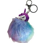 NEW Unicorn KEYCHAIN Ring 7" Faux Fur Tie Dye Puff Ball Glitter Purse Bag Fob Photo 0