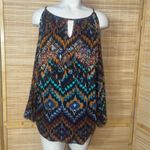 cupio  chevron multi color cold shoulder top shirt woman’s medium Photo 1