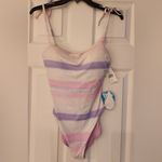 WET Swimwear Watercolor One Piece Swimsuit Pink Striped Swimsuit Size Medium Purple Photo 3