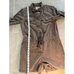 Lands' End  Jumpsuit Womens 8 Brown Linen 3" Shorts Utility Long Sleeve Romper Photo 7