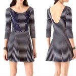 Free People  Ponte Navy Blue Nautical Knotty Jersey Knit Striped Dress Size XS Photo 4