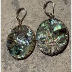 Vintage Abalone Round Disk Dangle Women’s Earrings Gold Tone Sz 2” Boho Western Blue Photo 11