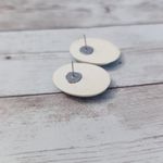 Vintage Stud Earrings For Pierced Ears Cream & Blue Retro Oval Photo 5