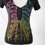 Vintage Y2K 2000s Pastel Goth Pride Ribcage V Neck Tee Black Size undefined Photo 2