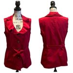 Sandro  Studio Puff Lapel Vest with Belt Ruby Red Size Large Statement Bold Photo 10