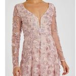 Mac Duggal Floral Applique Long Sleeve Illusion Gown Rose Pink Size 8 70224 Photo 2