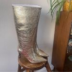 Worthington 9.5 Metallic Gold Knee High Boots Stiletto Glam Party Statement Photo 6