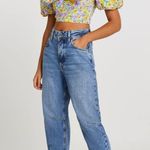 River Island Floral Print Puff Sleeve Crop Top, Yellow/Purple, Small/Size 4, NWT Photo 3
