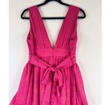 Lulus Dress Hot Pink Peak Party V Neck Layered Bow Tie Midi Barbiecore Large Photo 9
