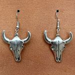 Steer Skull Drop Earrings Silver Photo 0