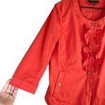 Talbots Ruffle Button Front Collarless Blazer Jacket Cotton Coral Orange, 14P Photo 5