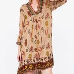 ZARA  Long Bell Sleeve Spring Ares Dress Embroidery Boho Brown Size S New Photo 2