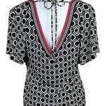 White House | Black Market Geometric Tie V Open Back Mini Dress XS Black Pink Photo 4