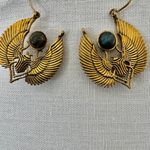 Egyptian Revival Scarab Wing Earrings with Labradorite Gold Photo 6