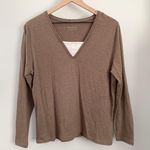 Charter Club Charters Club Large Pima Cotton Long Sleeve V Neck Tee Tan Taupe Bella Twilight Photo 0