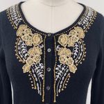 Vintage Y2k Beaded Cashmere Cardigan Button Front Black Gold Womens Small Photo 2