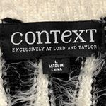 Lord and Taylor Context  Wispy Fuzzy Eyelash Open Front Long knitted Cardigan Sweater Women Size LG Black & White  Photo 1