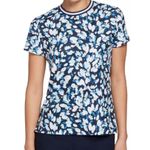 Lady Hagen  Ditsy Buds Navy Short Sleeve Crewneck Golf Shirt Womens Size Small Photo 2