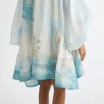 Zimmermann Seascape Illuminate Billow Organza Mini Dress Blue Silk Linen XS NWT Photo 1