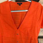 Venus  Orange Linen V Neck Midi Dress Photo 2