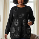 Fenn Wright Manson Vintage Black Sequin Polka Dot Knit Sweater Party Designer L Photo 0