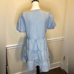 ZARA  Blue V-Neck Short Puff Sleeve Babydoll Dress w Tiered Skirt Sz MD Photo 6