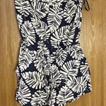 Banana Republic Linen Blue and White Leaf Print Romper Photo 0