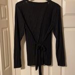 H&M NWT  black long sleeve split back tie ribbed jersey blouse, size large Photo 8
