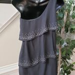 EXPRESS  Knee Length Dress Women Size 0 Roman Black Lined One Shoulder Off Tiered Photo 9