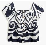 ✨J.Crew Point Sur Ratti Wave Navy Blue White Button Front Poplin Sz XS Top✨ Photo 2