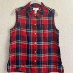 Jones New York   Red Blue Plaid Linen Sleeveless Collar‎ Button Shirt SIZE 8 Photo 5