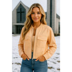 Nicole Miller New York Jacket Cotton Autumn Football Utility Zip Bomber M Winter Orange Size L Photo 1