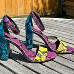 Nine West  Blue Pink Python Print Ola Sandal‎ Size 7.5 Photo 0