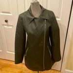 Love Token olive green vegan leather with faux fur removable collar moto jacket Size M Photo 3